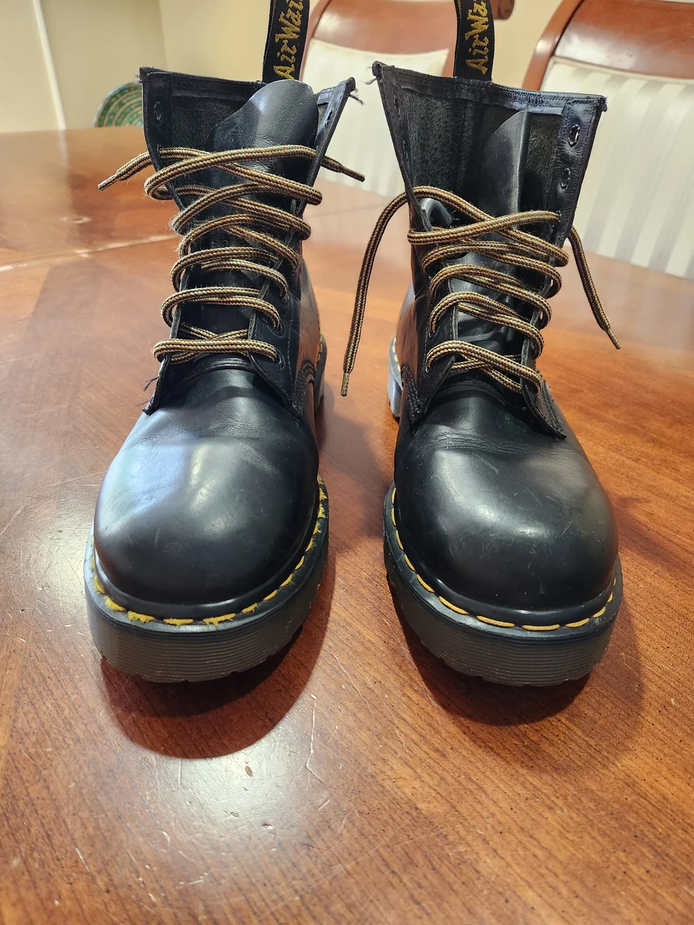 Vintage Dr. Martens Black Leather Lace-Up Boot Yellow Stitching Size 11 Men Used - Picture 3 of 11
